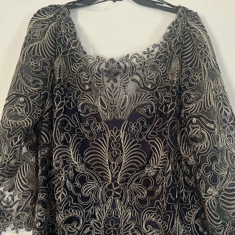 Tadashi Shoji Midnight Blue and Gold Gown